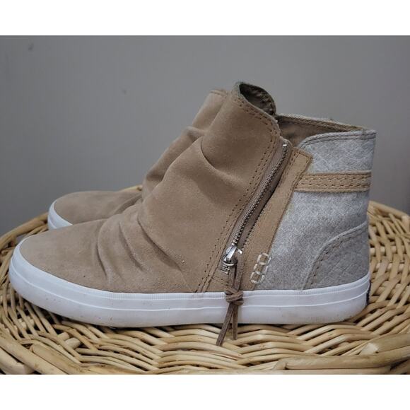 Sperry Top Sider Sneaker Boots Sz 7 Suede Gray Tan Zip STS82412 Women Good Cond - Picture 1 of 7